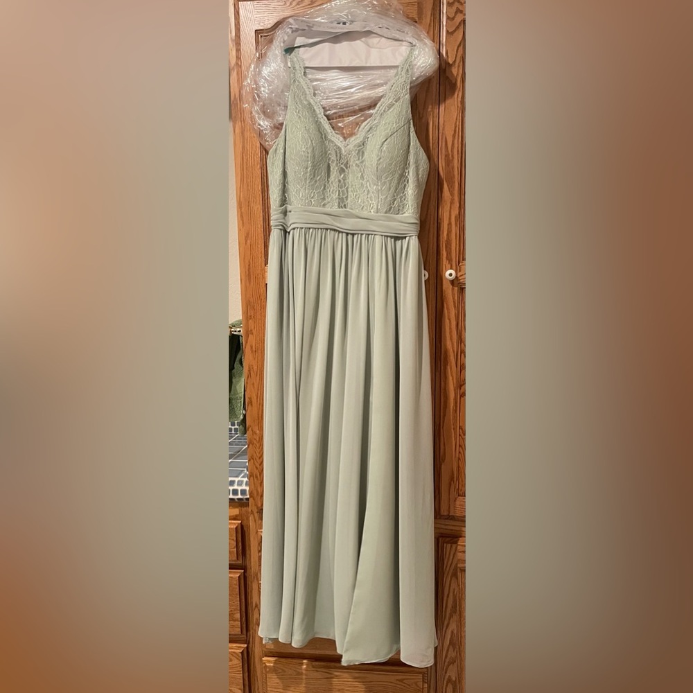 Sage green Azazie bridesmaids dress
